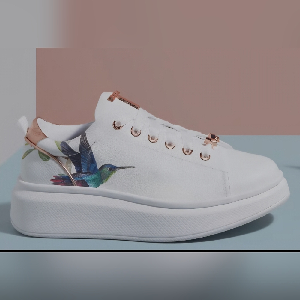 ISO Women's Ted Baker White Sneakers with Hummingbird Design Size 7